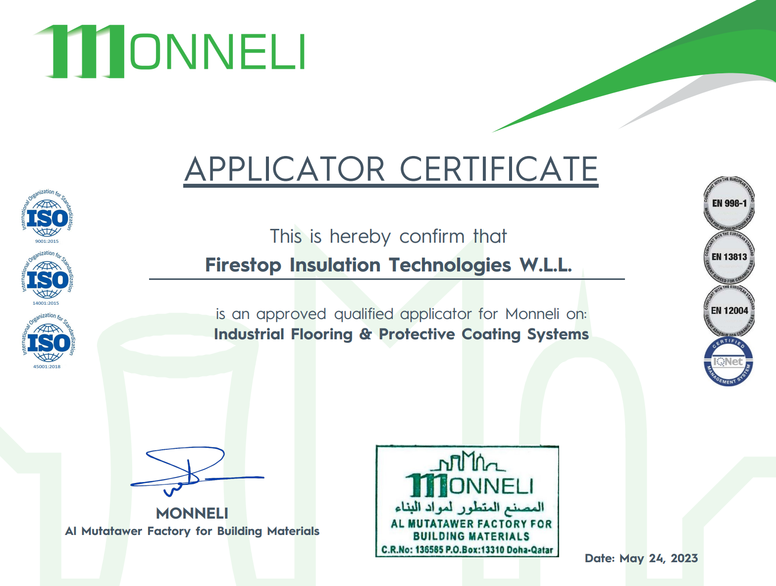 Applicator Certificate-FIT