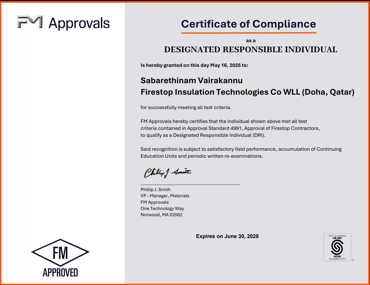 FM-DRI certificates